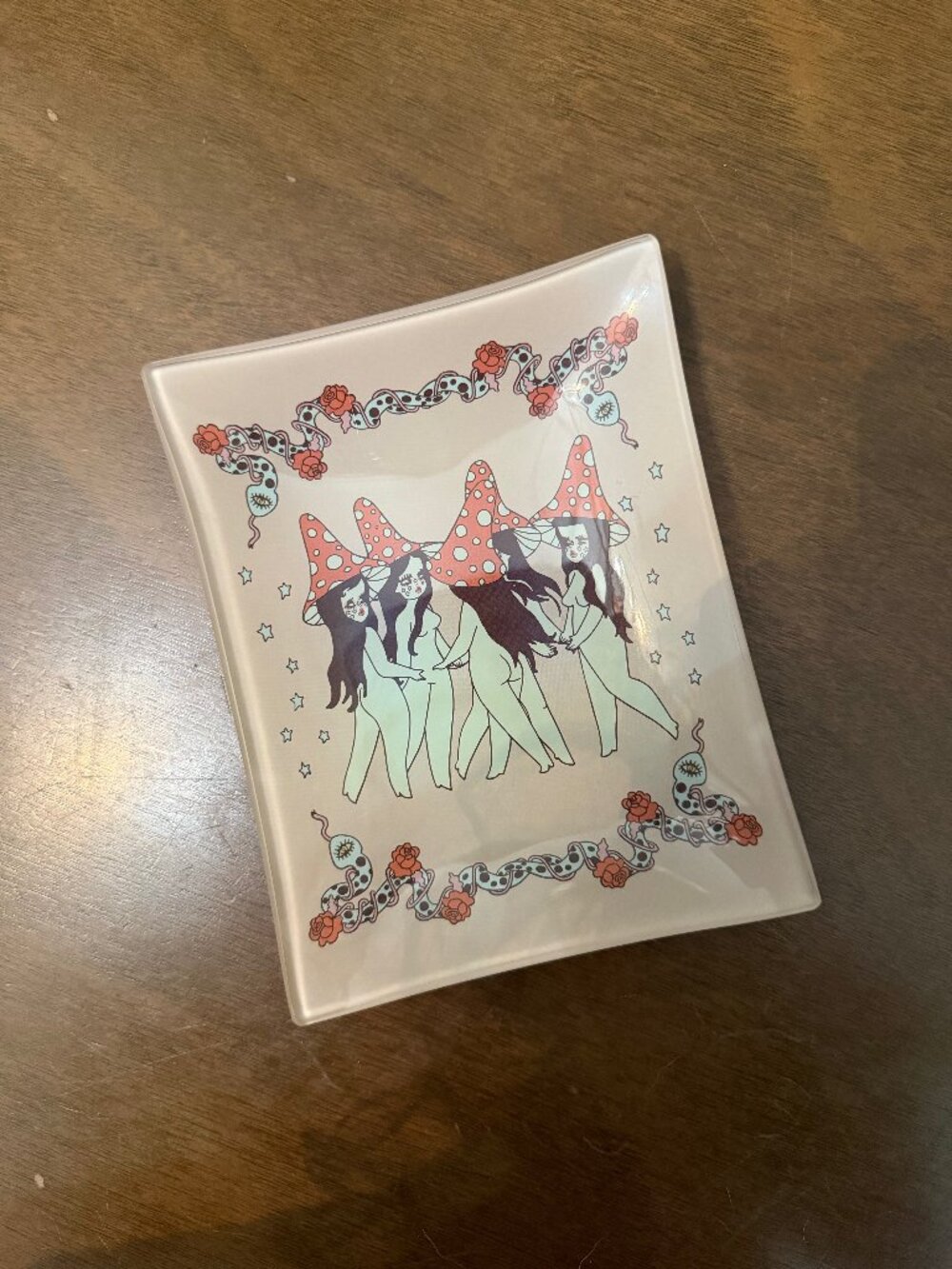 Valfré Mushroom Girls Glass Catchall Trinket Tray